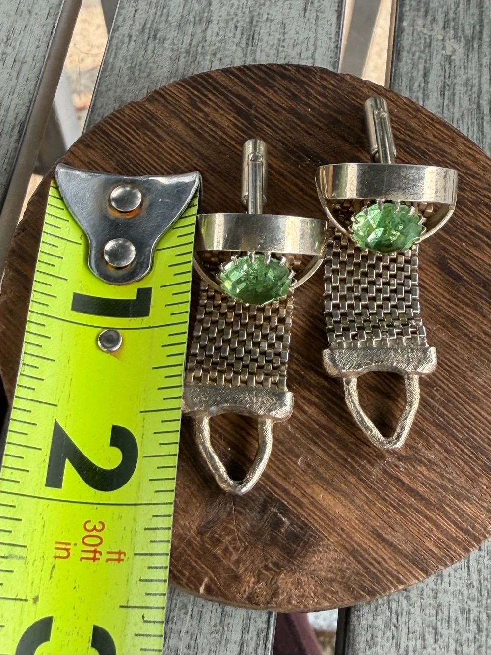 Gold-Tone Vintage Cufflinks with Green Gemstone Centers